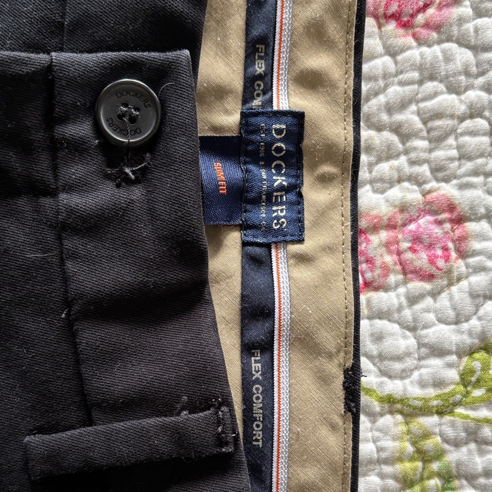 Dockers Black Flex Comfort Trousers Flat Front 34x29